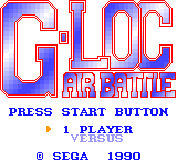 G-LOC: Air Battle title screen for Sega Game Gear